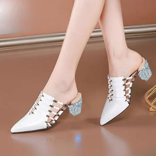 White pumps with golden strip