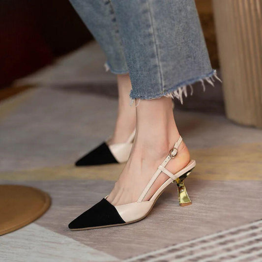 Stylish black and skin pointed pumps